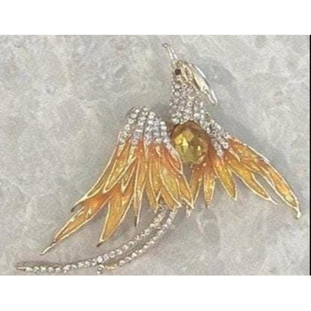 Art Deco Gold And Yellow Crystal Phoenix Bird Of Paradise Pendant Broach